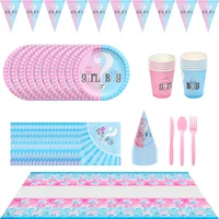 New Baby boys and girls gender reveal Tableware birthday party paper cup plate cutlery set supplies props vaisselle jetable