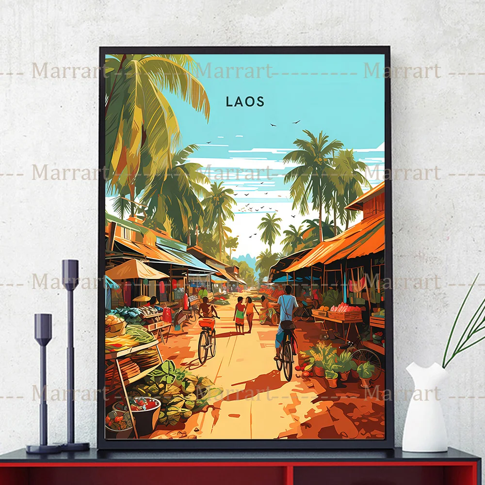 Плакаты для путешествий с оживленным бангкоком плакаты местного рынка Камбоджи