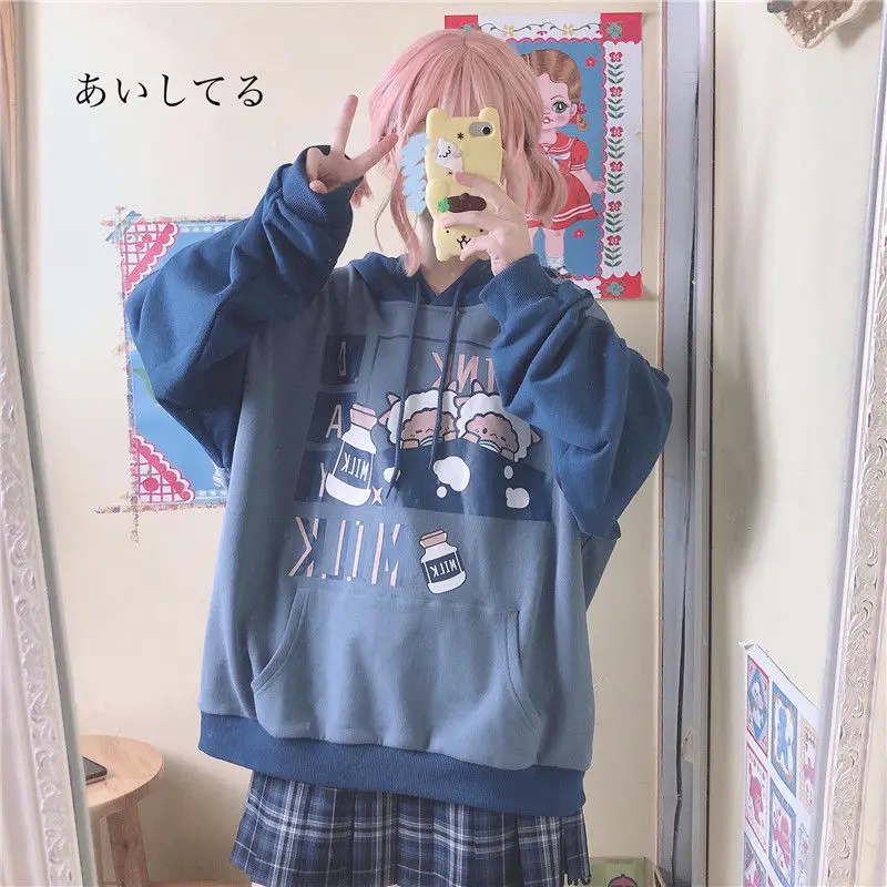 

Harajuku Kawaii Anime Print Hoodie Women Soft Girl Japanese Long Sleeve swag Velvet Hooded Sweatshirt Top Alt Clothes 2022