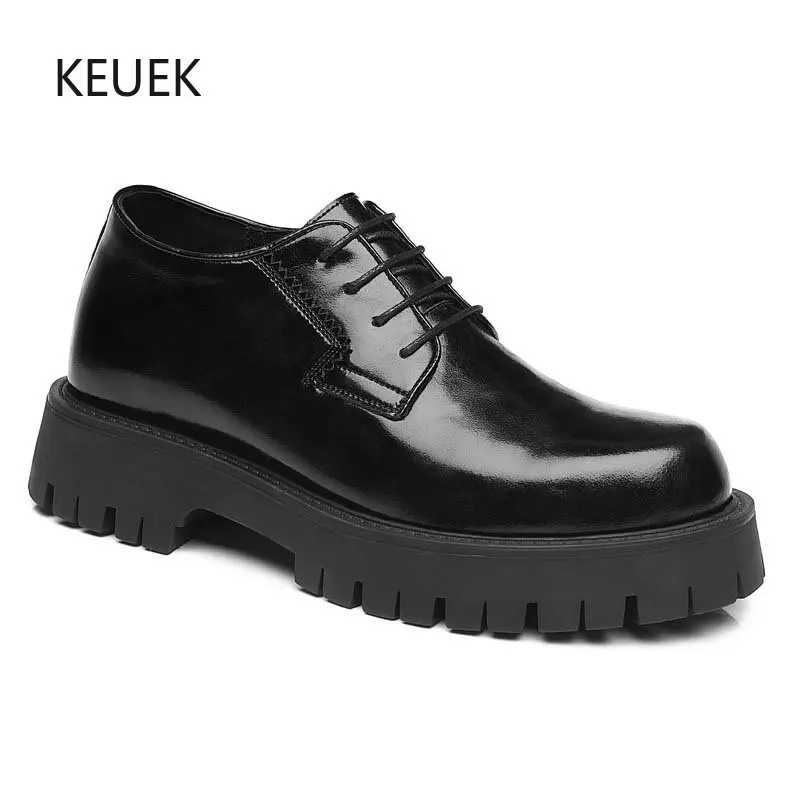 

Men Height Increase Shoes Fashion Party Casual Leather Shoes Flat Platform Derby Shoes Male Oxfords Lace Up Loafers 6A