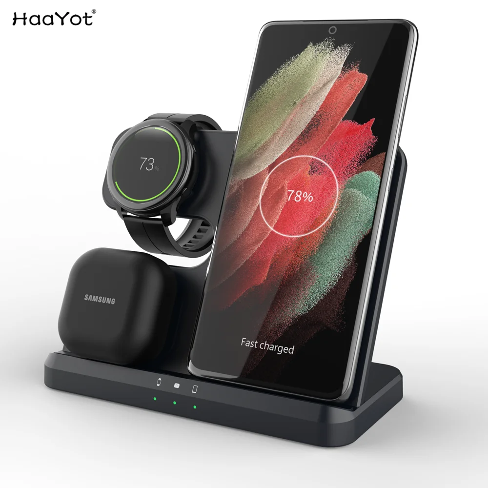 

3 in 1 Wireless Charger Stand Qi-Certified 15W Fast Charging Station Dock for Samsung Galaxy Z Flip 3/Fold 3/S22 Galaxy Watch 4