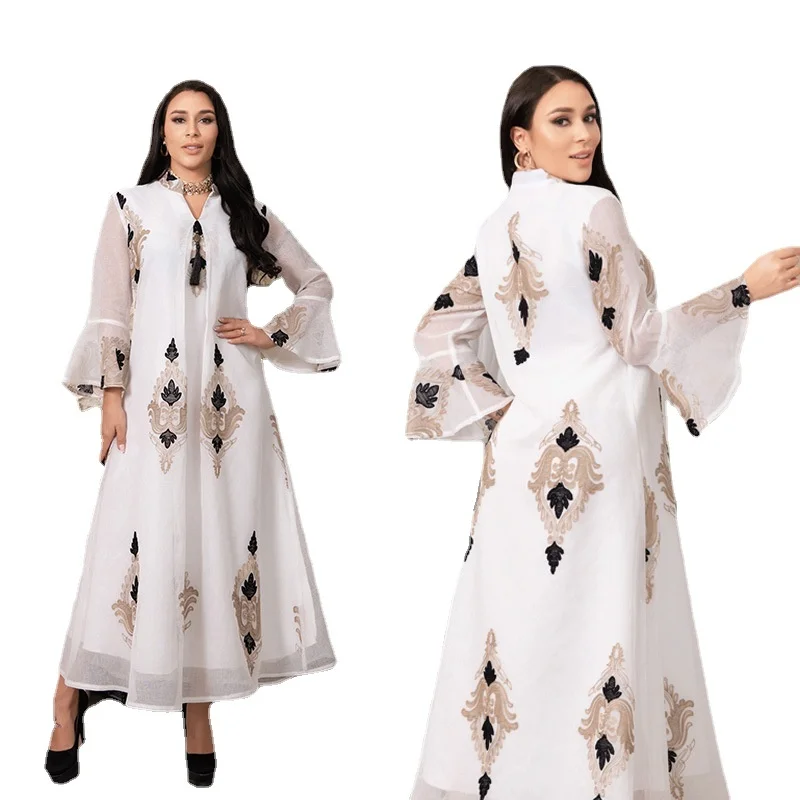 

White Kaftan Long Maxi Dress African Dresses for Women 2022 Summer Clothes Dashiki Embroid Abaya Dubai Muslim Robe Longue Femme