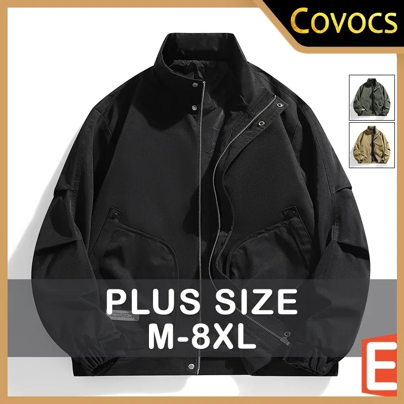 

Куртка мужская с воротником-стойкой, ветрозащитная Повседневная Свободная уличная спортивная куртка на молнии, с длинными рукавами и карманами, Одежда большого размера