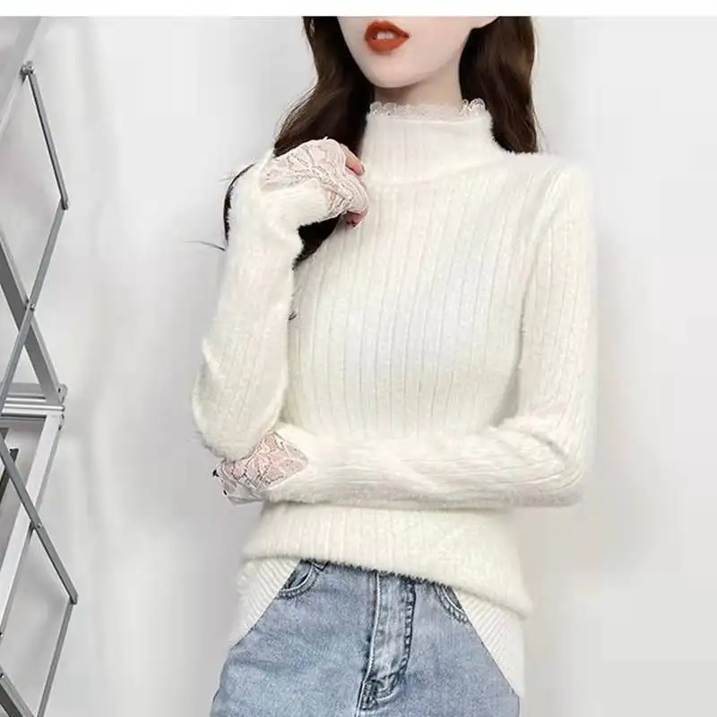 

Женский свитер осень/зима пуловер с длинным рукавом и высоким воротником свитер женская одежда