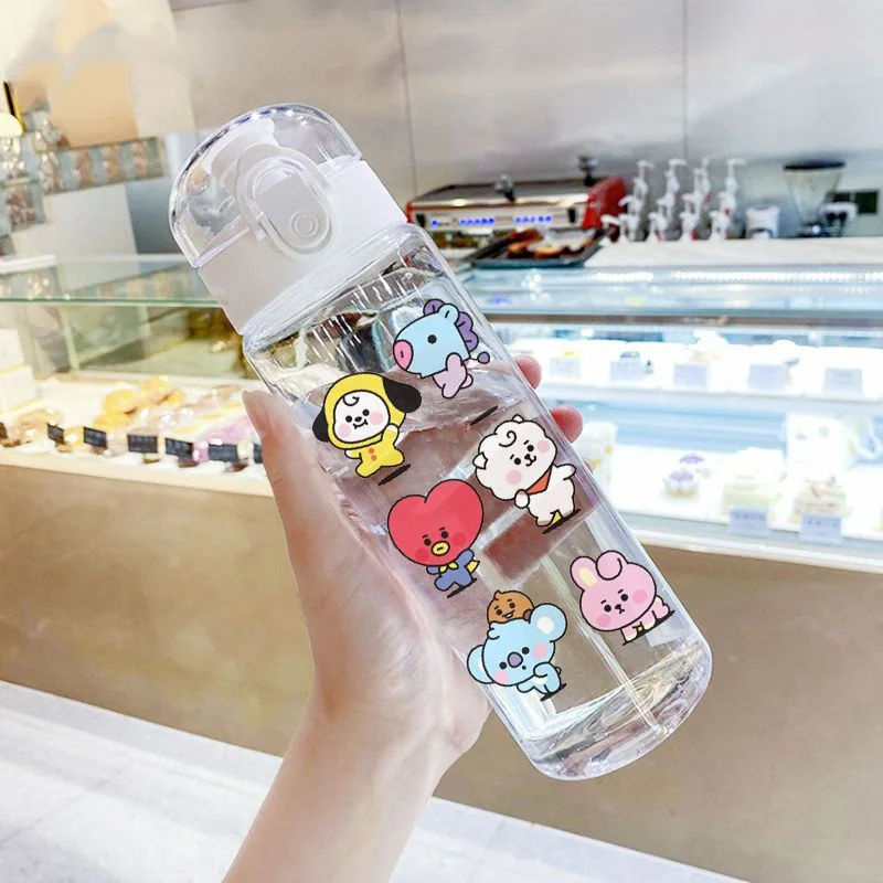 

LINE BT21 Cartoon Water Cup 780Ml Kawaii High Capacity Plastic Transparent Cups Custom Made Print Portable Glass Festival Gift