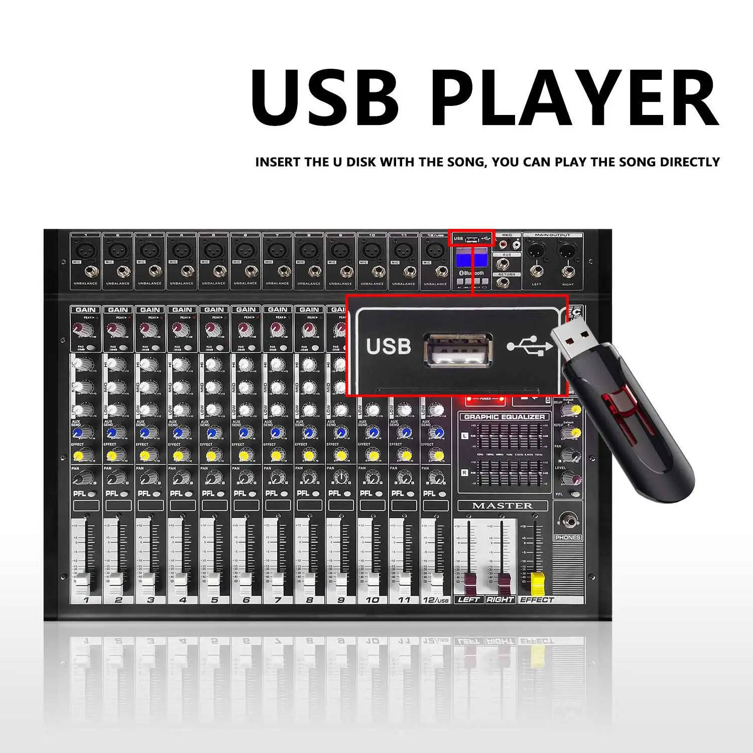 GAX-PMX12 Профессиональный 12-канальный микшер 500 Вт + 48 В Фантомное питание 16 DSP