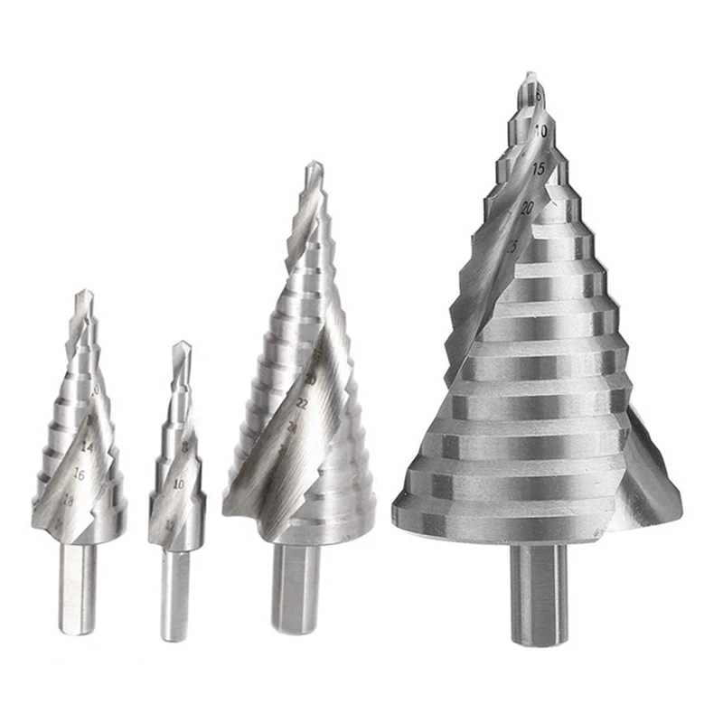 

AT14 4-12 4-20 4-32 6-60Mm Pagoda Drill Screw Drill Core Drilling Tool HSS Spiral Grooved Metal Steel Step Drill Bit 4PCS