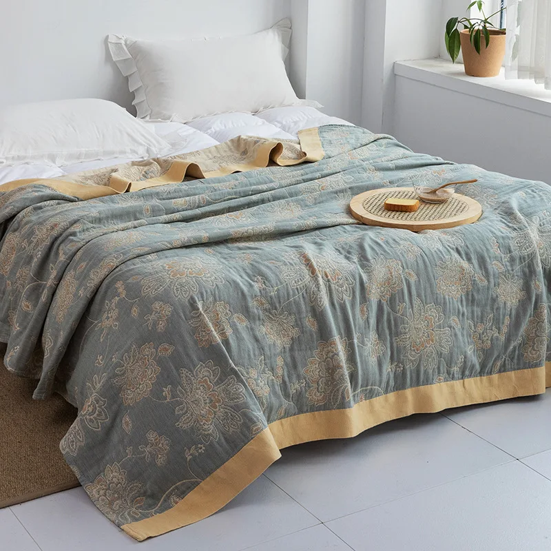 

Geometric Muslin Throw Blanket Cotton Gauze Warm Sleeping Rugs for Kids Winter Bedspread Comforter Tapestry Home Decor
