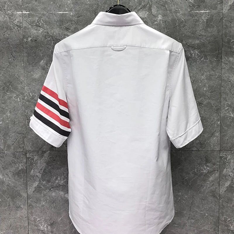 TB THOM Striped Shirt Summer New Fashion Oversized Cotton Tops Regular Fit Blouses Casual Fashion Brand Short Sleeve Men Shirts