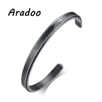 aradoo 6mm vintage silver grey titanium steel open bracelet simple versatile bracelet