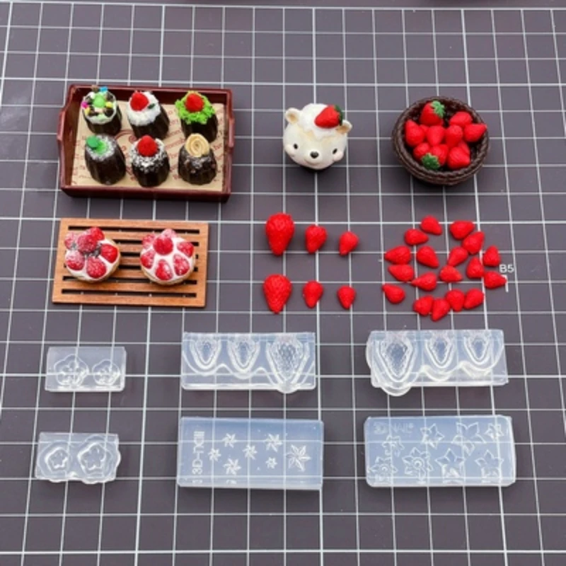 DIY Strawberry Shaped Silicone Epoxy Resin Mold UV Mold Miniature Blueberry Clay Mould Mini Food Mold