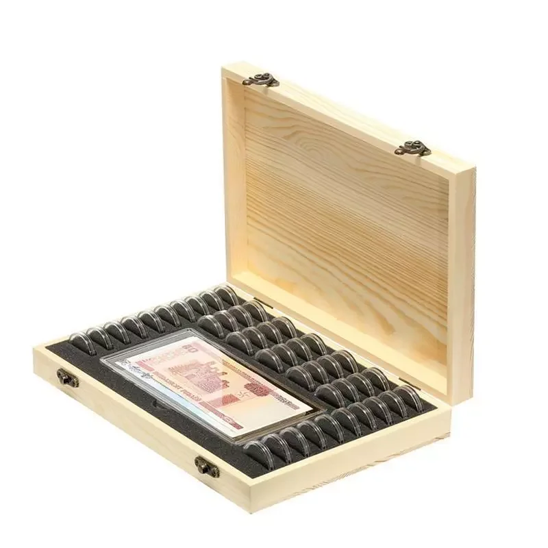 

Coin Holders Box Wooden Coin Storage Case Banknotes Collection Holder With Lock Coins Collector Organizer Container Coin Display