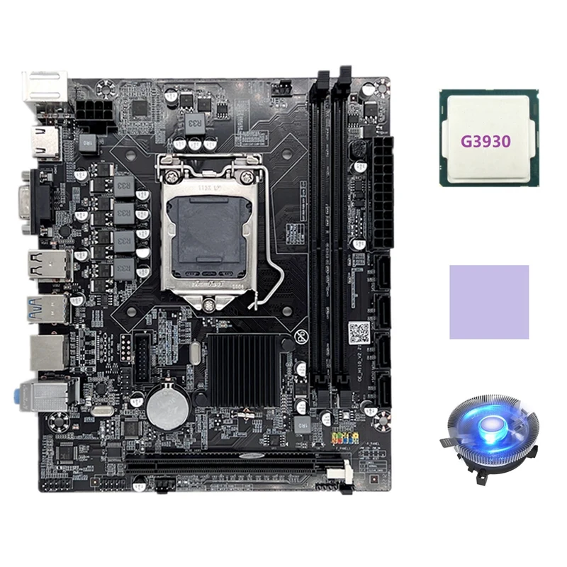 

Материнская плата H110 LGA1151 с поддержкой процессора серии Celeron G3900 G3930 с процессором G3930 + охлаждающий вентилятор + термоподушка