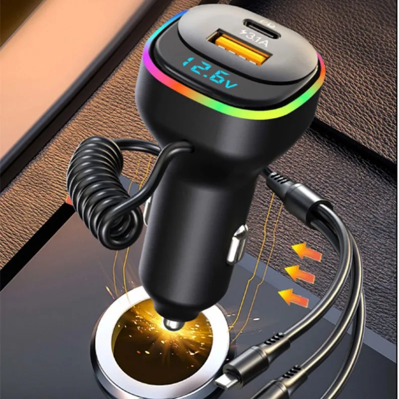 

Multifunction Usb Fast Car Charger With Cable PD65W Car Phone Charge 3 in 1 QC3.0 QC4.0 QC3.0 FCP AFC Fast Charging Cable