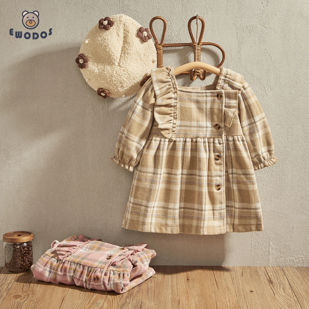 

EWODOS 0-3 Years Newborn Infant Baby Girls Plaid Ruffles Mini Dress for Spring Autumn Fashion Long Sleeve Dresses Princess Dress