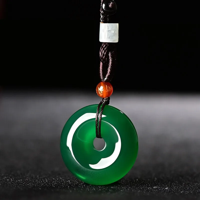 

High Quality Ice Jade Chalcedony Safety Buckle Pendant Men and Women Agate Key Chain Pendant Green Chalcedony