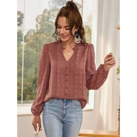 vcollar pullover long sleeve chiffon striped lace shirt temperament commute womens blouse