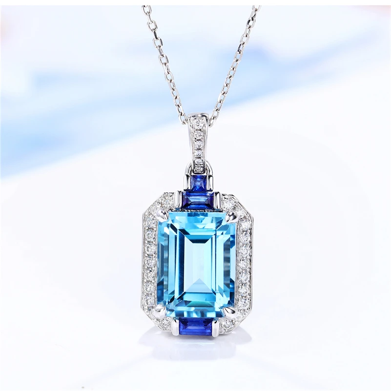 

100% 925 Sterling Silver Origin Sapphire Pendant Necklace for Women Collares Mujer Silver 925 Jewelry Origin Sapphire Naszyjnik