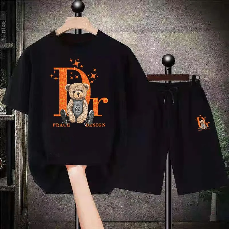 Summer Men And Women Shirt Short Suit Super Big Bear Pattern Street Clothing Men's Hip Hop Sportswear Unisex Fashion Anime Suit