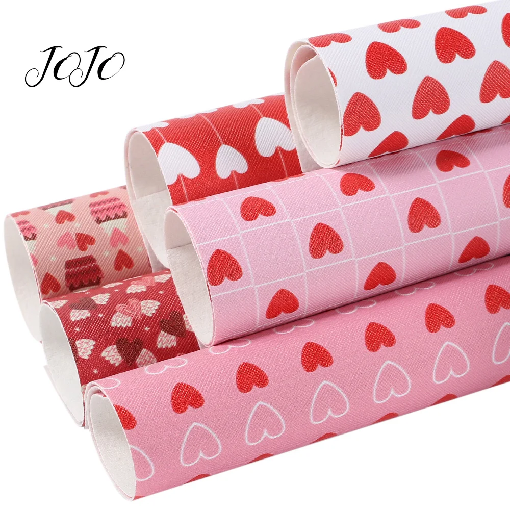 

JOJO BOWS 22*30cm 1pc Valentine's Day Faux Synthetic Leather Sheet Printed Fabric DIY Hair Bow Handmade Material Home Decoration