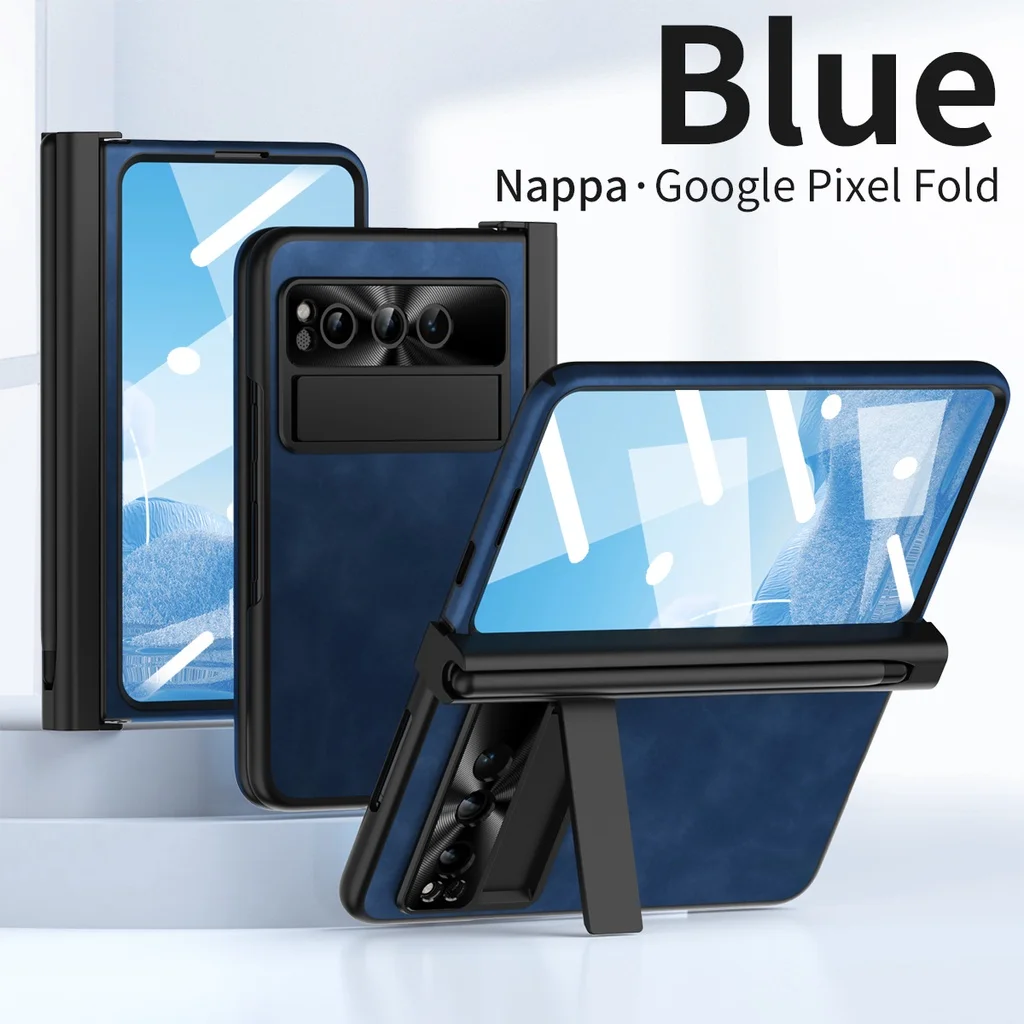 

Magnetic Protective with Pen Slot Hard Plastic Leather Case for Google Pixel Fold Cover with Kickstand and Glass Film Shockproof
