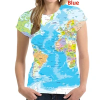 women fashion world map 3d printing t shirt funny summer tops womens short sleeved novelty t shirt round neck casual blouse
