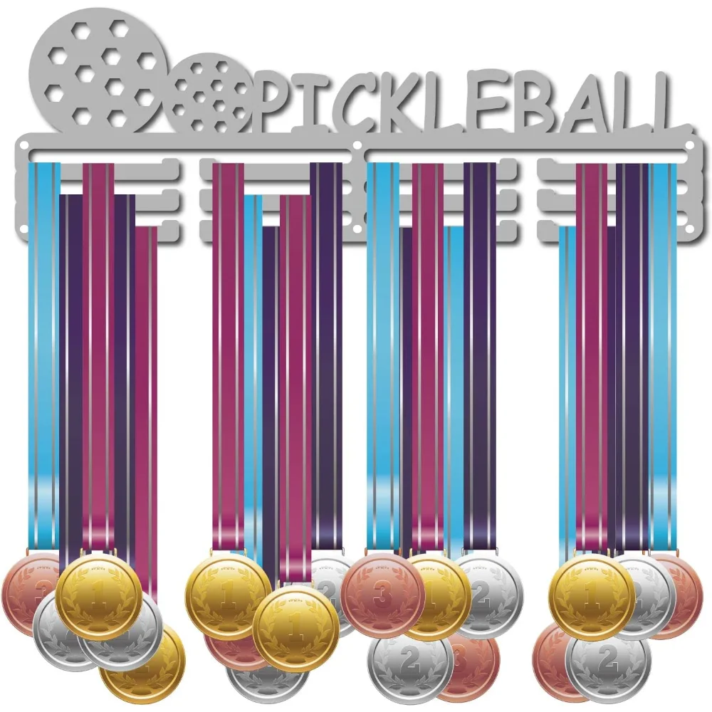

Pickleball Medal Holder Sport Display Hanger Rack Awards Metal Lanyard Sturdy Wall Mounted Swimmer Runner Athletes Balls Players