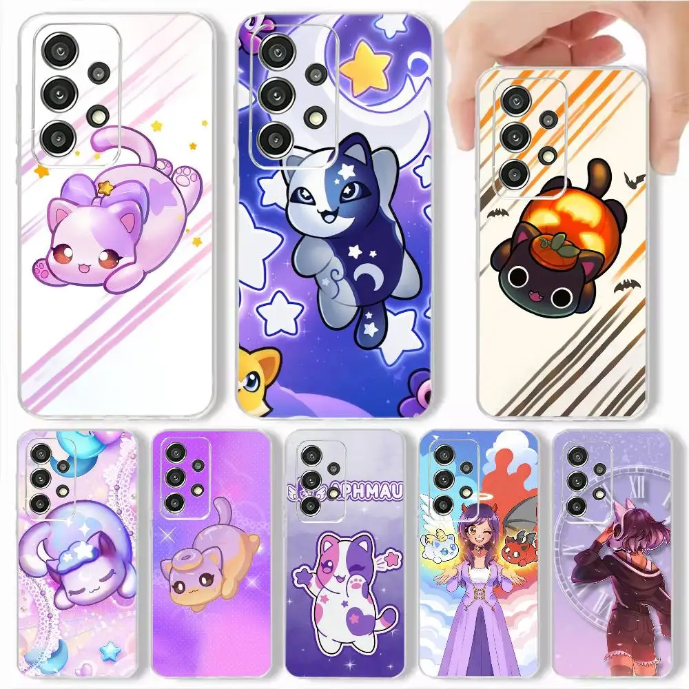 Фото Милый чехол для телефона с котиком C-Aphmau M-MeeMeows, прозрачный мягкий чехол для Samsung S25, S24, S21, S22, S23, S30, Ultra, S20, Plus. №1