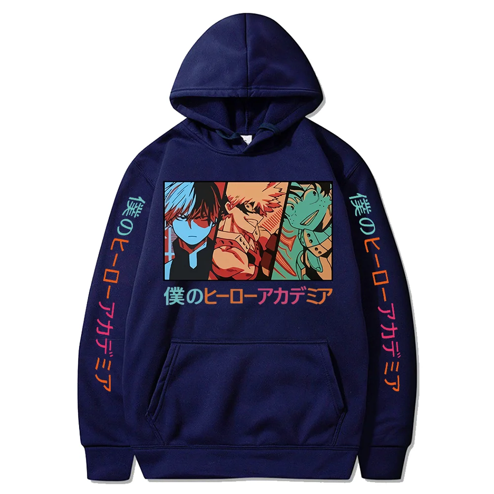 

Anime Hoodie My Hero Academia Shoto Todoroki Bakugou Deku Graphic Print Sweatshirt Pullover Casual Loose Unisex Sportswear Hoody