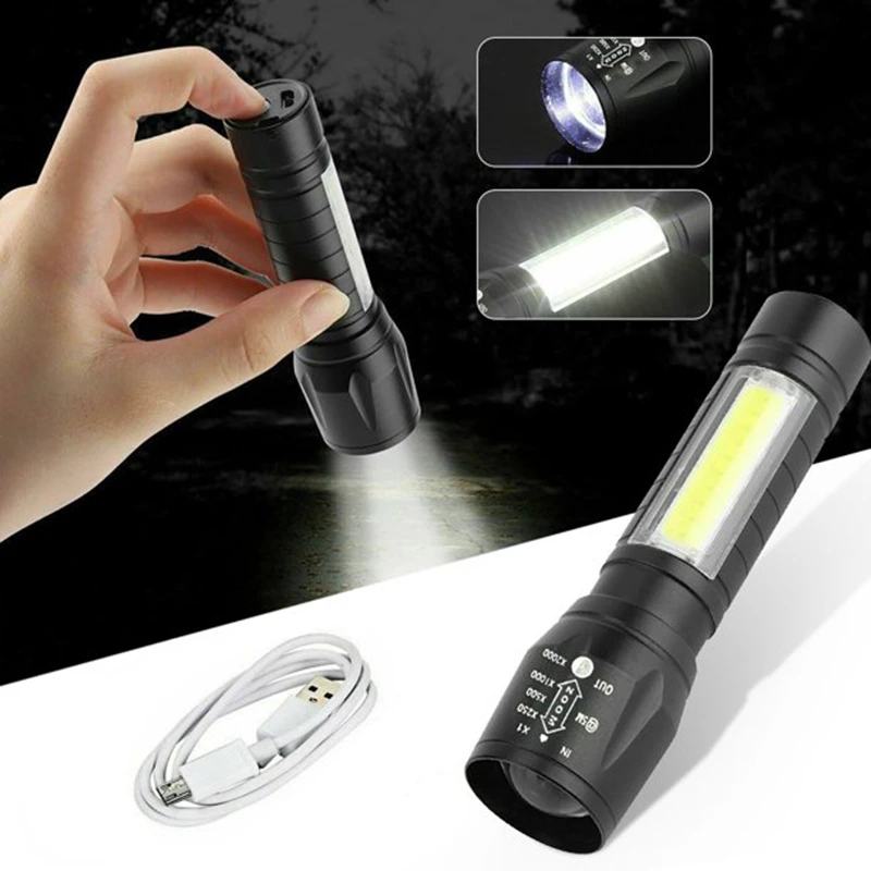 With Led Cob Light Zoomable Focus Torch For Camping Lantern 