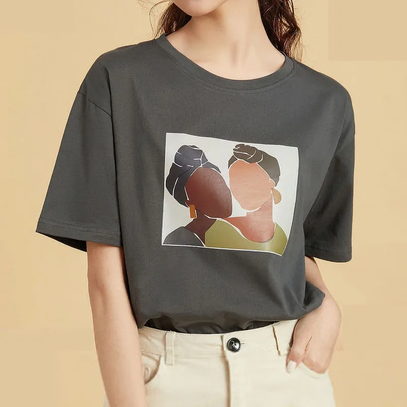 

Женская футболка с принтом в стиле Харадзюку, летняя шикарная футболка, милая одежда с графическим принтом, Свободный Повседневный пуловер,...