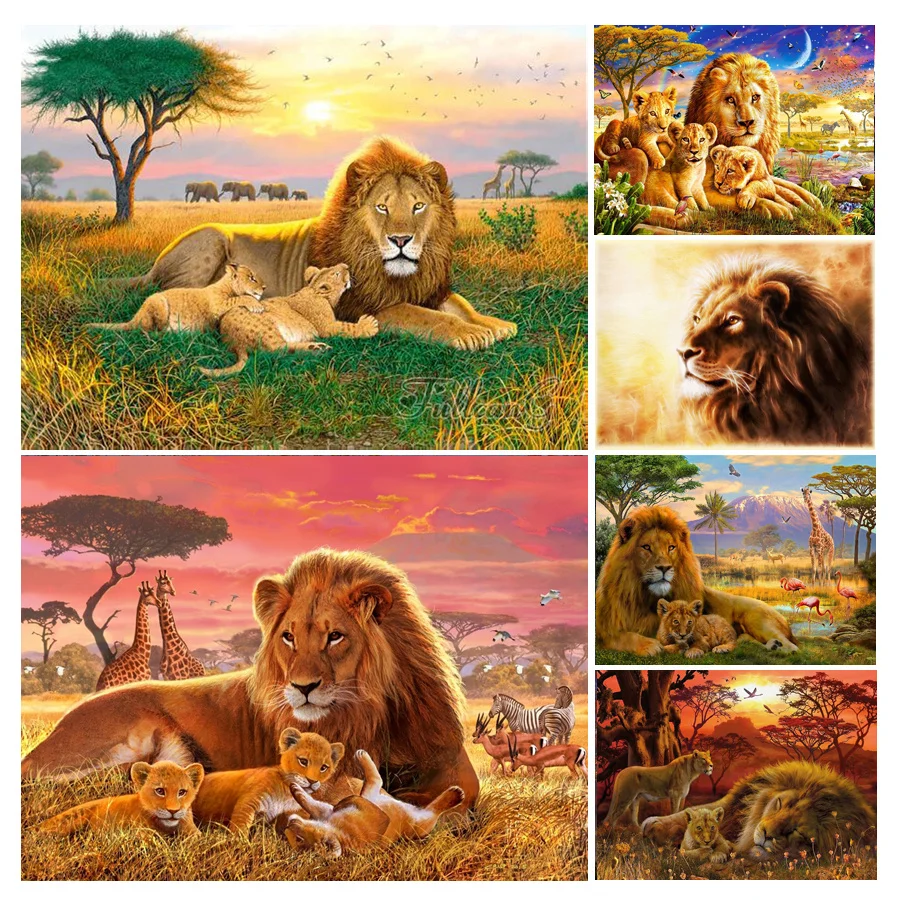 Diy Diamond Painting Cross Stitch Sunset Lion Leopard 5d Mosaic Embroidery Wild Animals Rhinestone Picture Home Decor