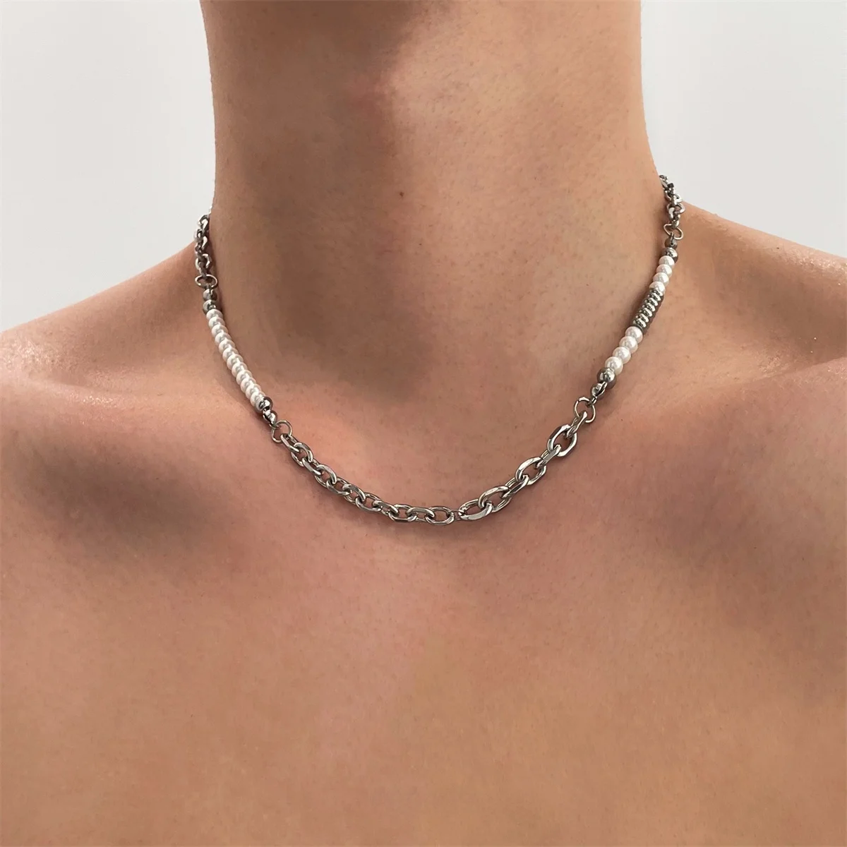  Мужское колье из титановой стали в стиле пэчворк с жемчугом и бисером ожерелье