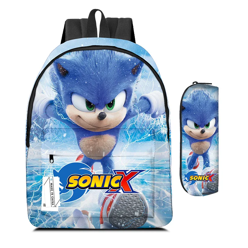 

New Cartoon Schoolbag Sonic The Hedgehog High-value Creative Large-capacity Children's Student Backpack Pencil Bag Two-piece Set