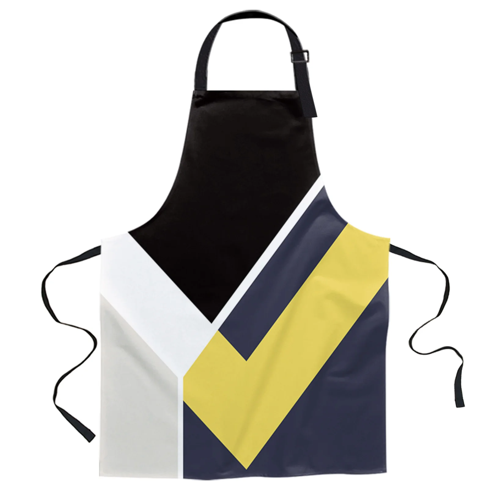 

Abstract Black Yellow Geometric Design Adjustable Canvas Kitchen Coffee Apron Ladies Couple Cooking Dining
