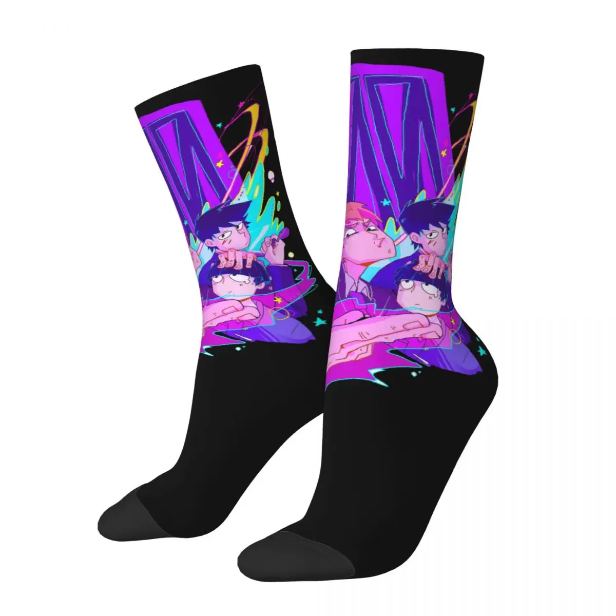 

Crazy Compression Sock for Men Friendship Hip Hop Harajuku Mob Psycho 100 Increasingly The Campus Pattern Printed Boys Crew Sock