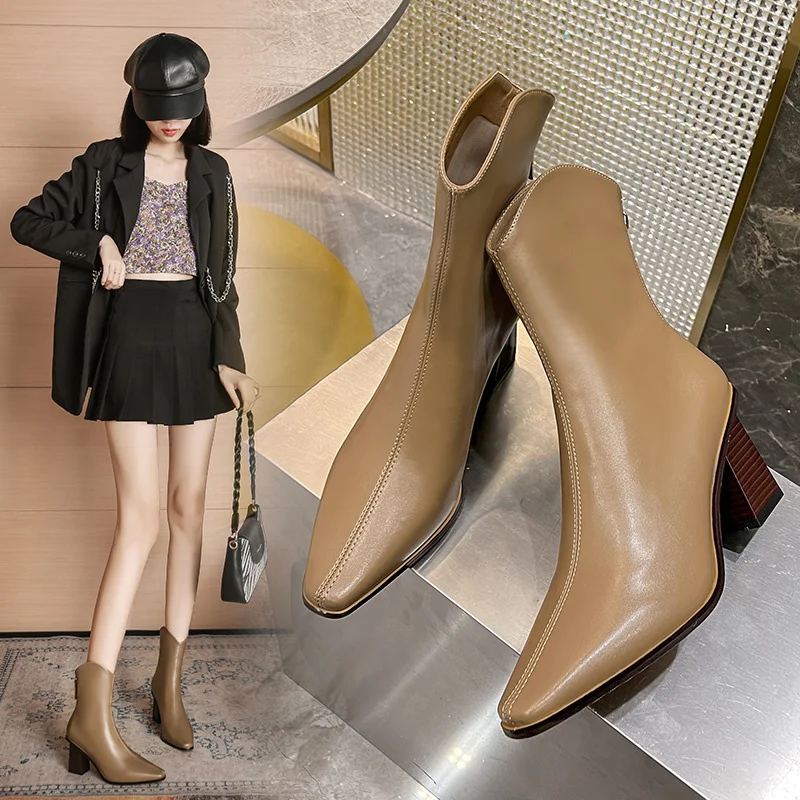 Fashion High Heel Short Boots Women Autumn and Winter Pointed Toe Women's Boots 2022 New Chesil Boots Women High Heels Zapatos