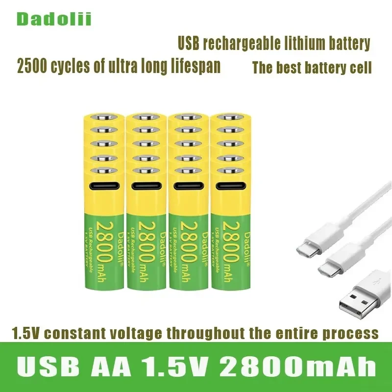 Литий-ионная аккумуляторная батарея Dadoli AA 2800 мАч 1 5 в USB 2 А быстрая зарядка