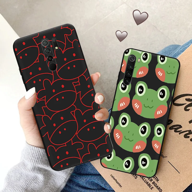 Фото Чехол для телефона Redmi A2, A1, K60, K50, K40, 9T, 9C, 9A, Note 9, 9S, 8T, 8, 7, Xiaomi CC9Pro, корова, свинка, кот, милая лягушка, мягкий черный противоударный чехол №4