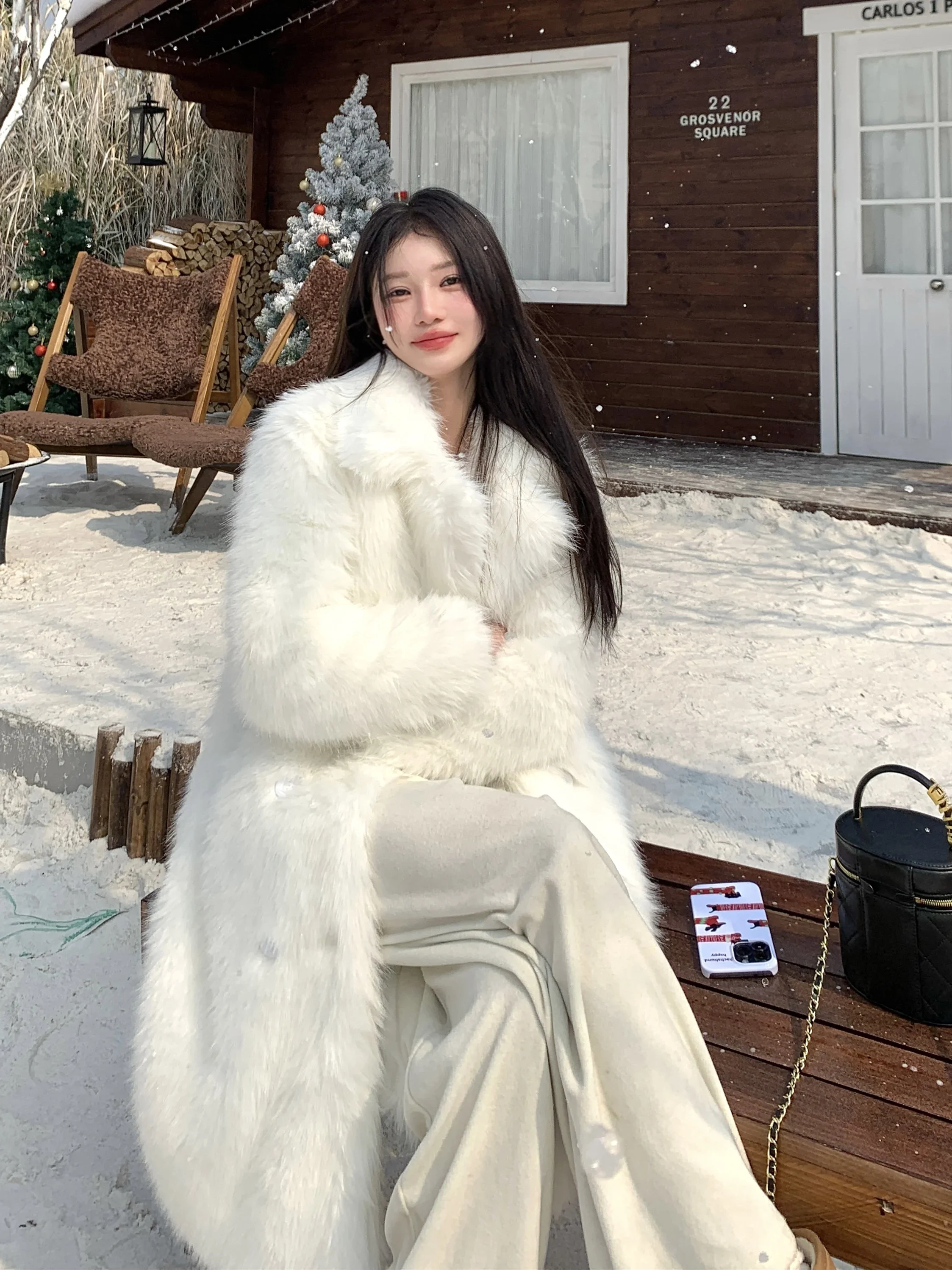 Корейская мода пальто из искусственного лисьего меха женский костюм с