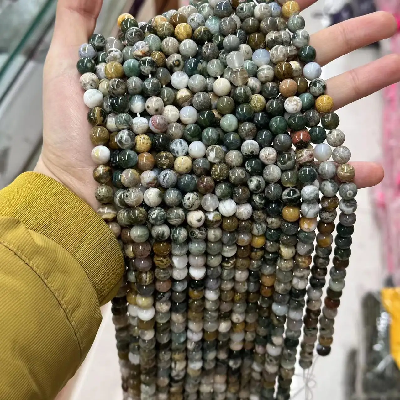 

Natural Ocean Jaspers Beads Smooth Round Loose Stone Beads For Jewelry DIY Making Bracelet Ear Studs Accessories