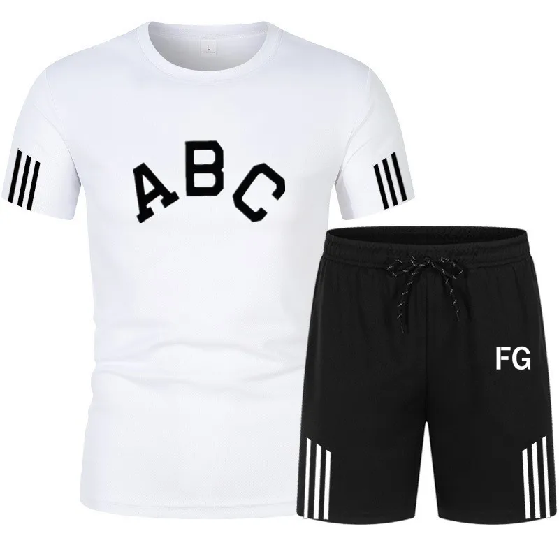 

Мужской комплект из футболки и шортов, Летний дышащий повседневный комплект из футболки и шортов, спортивный костюм с принтом ABC в стиле Хар...