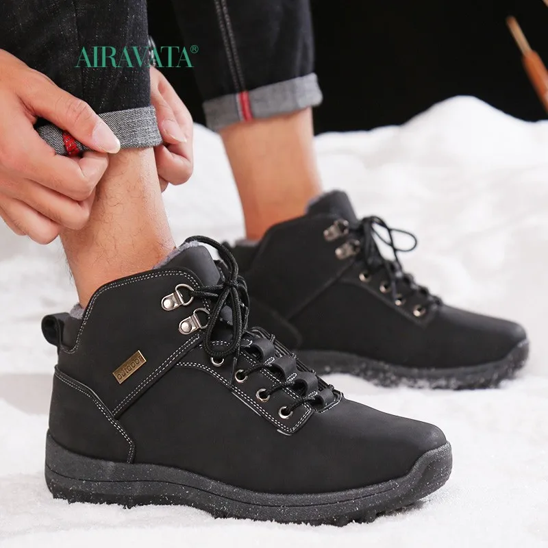 2022 Winter Warm Men Boots Genuine Leather Fur Plus Men Snow Boots Handmade Waterproof Working Ankle Boots High Top Men Shoes