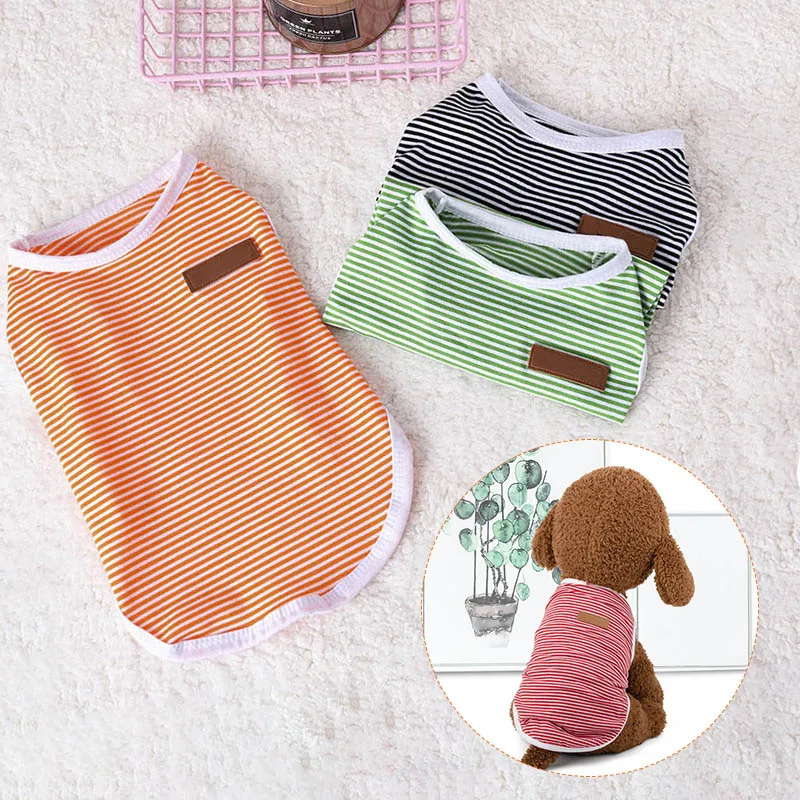 Летняя полосатая жилетка для домашних животных Модная хлопковая футболка одежда