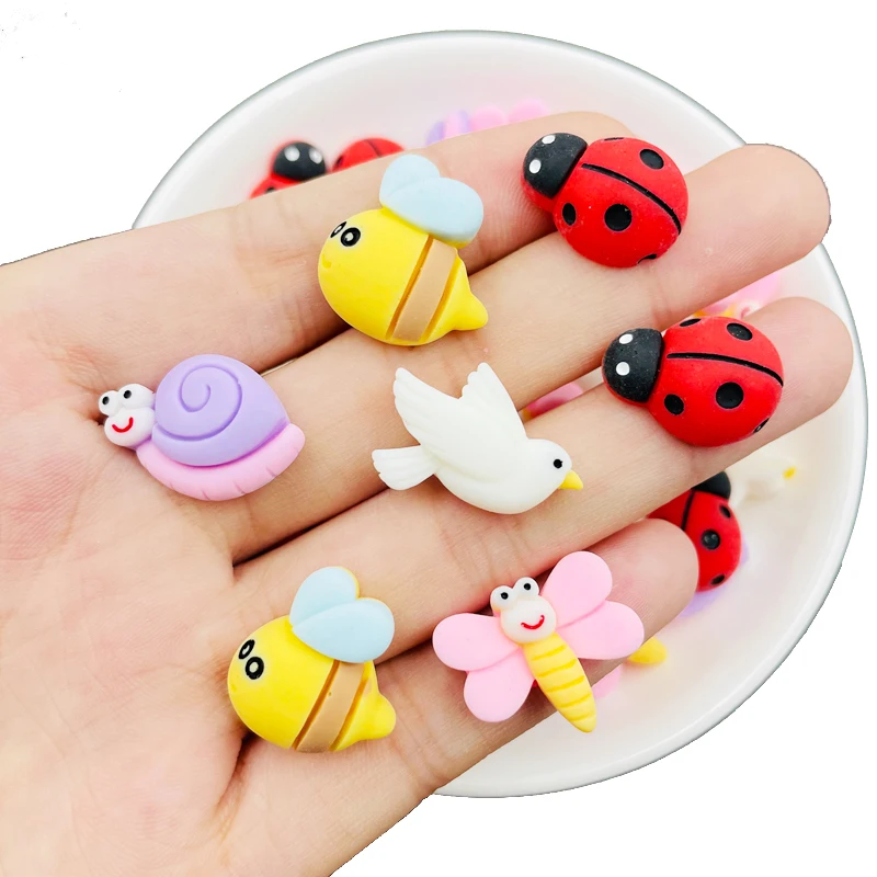 

10 Pcs New Mini Cute Cartoon Beetle, Bee, Snail Flat Back Resin Cabochon Scrapbook Kawaii DIY Embellishments Charm Accessories
