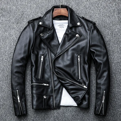 

Motorcycle Leather Jacket Men Top Layer Sheepskin 100% Genuine Leather Jacket for Men Fashion Jackets Lederjacke Herren