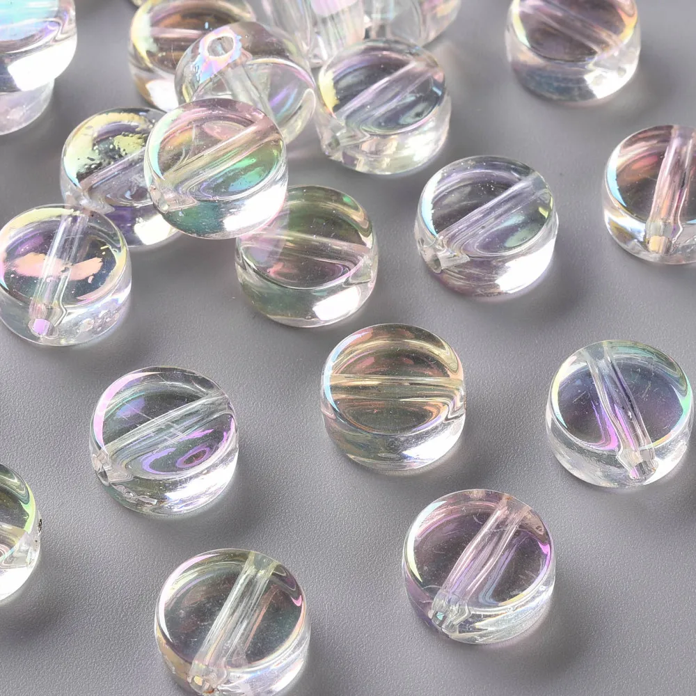 

20PCS Transparent Acrylic Beads AB Color Plated Flat Round Clear AB 13x6mm Hole: 2mm