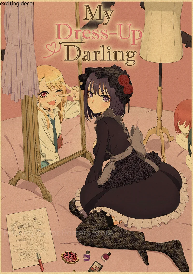 Постеры Hot Anime My Dress Up Darling на крафт-бумаге для декора дома, бара или кафе.