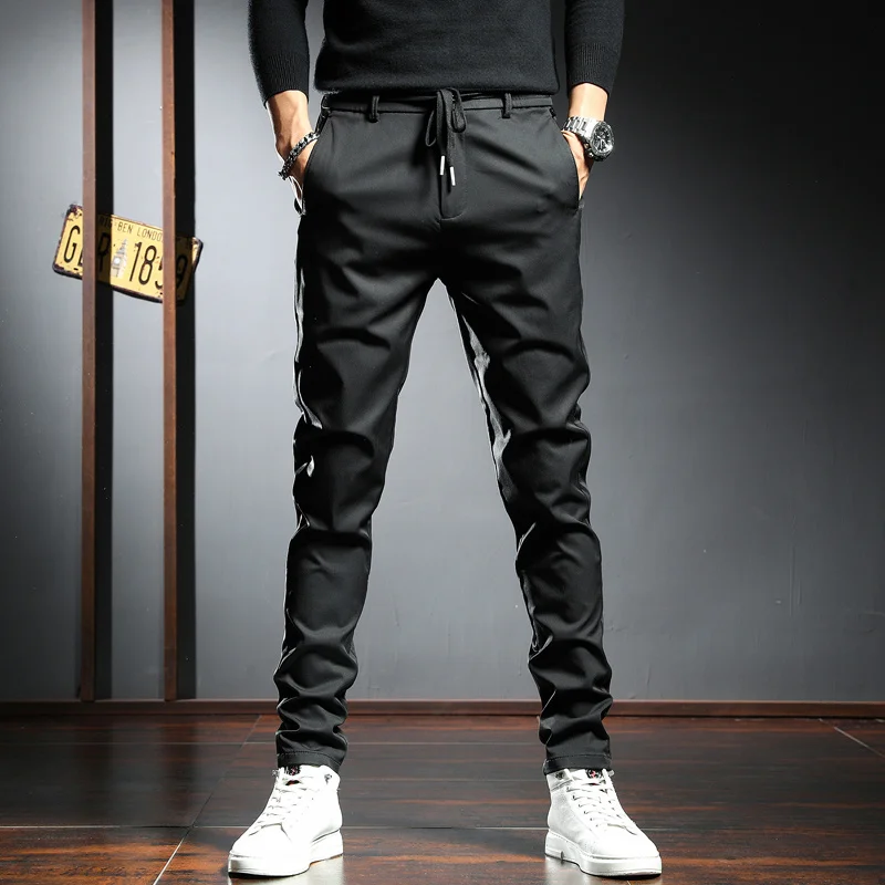 

Casual Autumn Men Pants Korean Style Golf Black Stretch Slim Fit Trousers