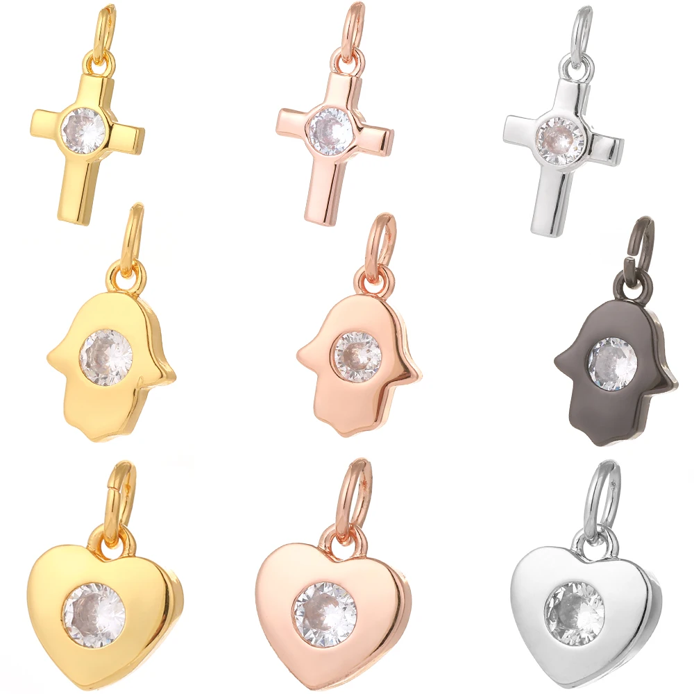

Charm Charms for Jewelry Making Supplies Gold Color Heart Cross Hand Diy Earring Bracelet Necklace Copper CZ Zircon Accessories